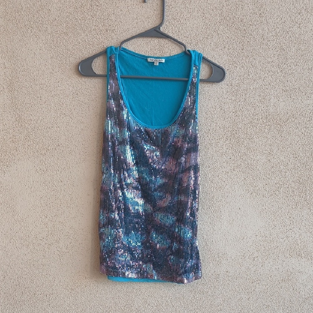 Charlotte Russe Blue Sequin Tank Top with Shimmering Design